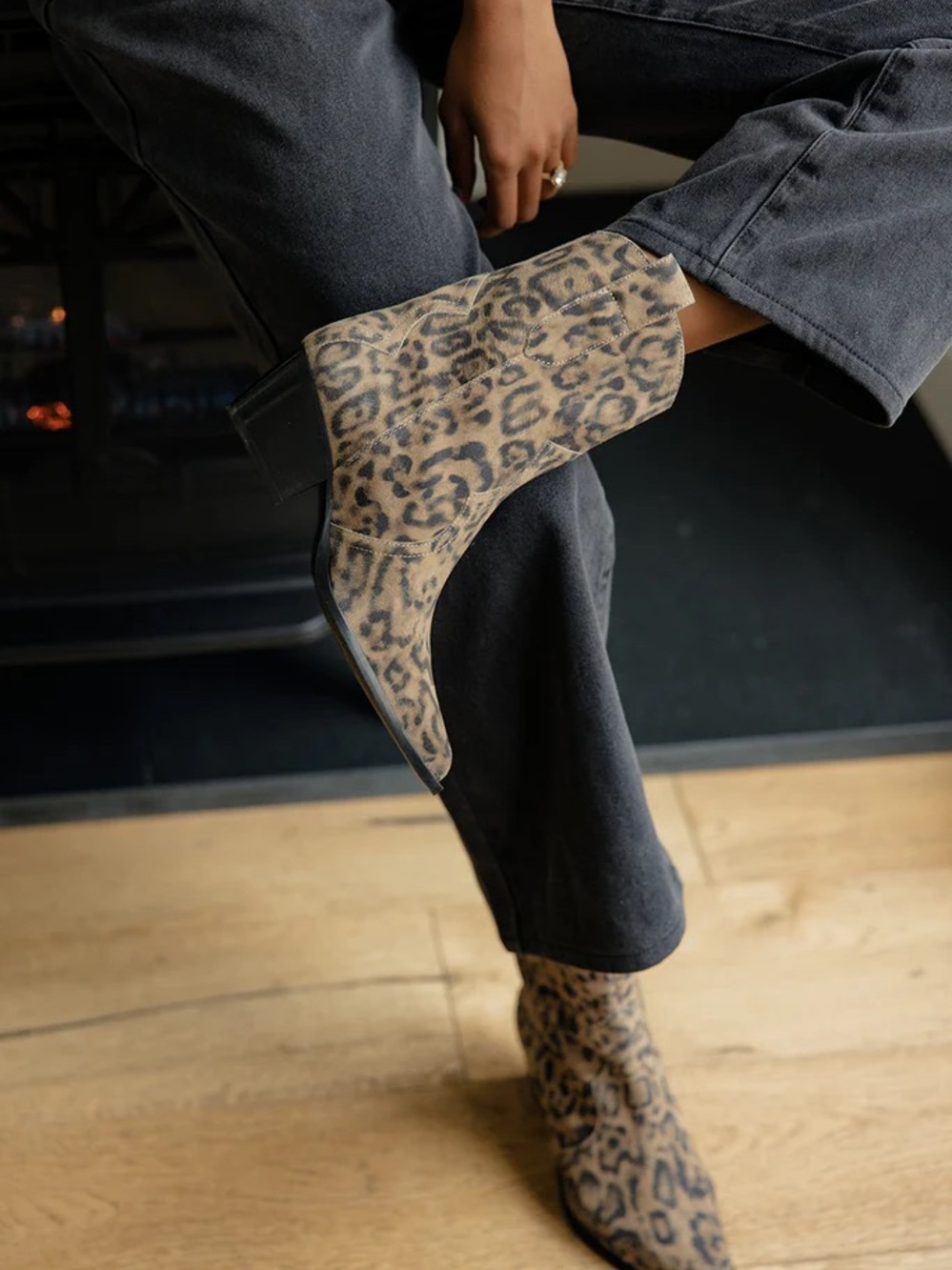 NEW Free People Cat Nap Cowboy Boots in Leopard Suede Size 7.5 - Picture 3 of 15